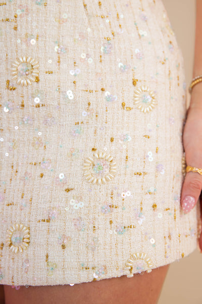 Ivory Tweed Matching Set- Ivory Beaded and Sequin Matching Set- Mable Ivory Tweed Set