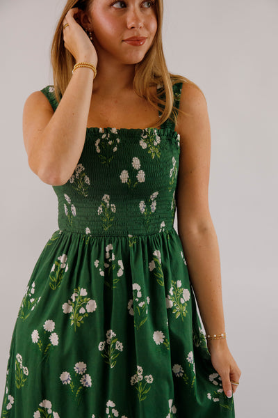 Green Floral Print Maxi- Women's Dresses With Pockets- SugarLips Dress