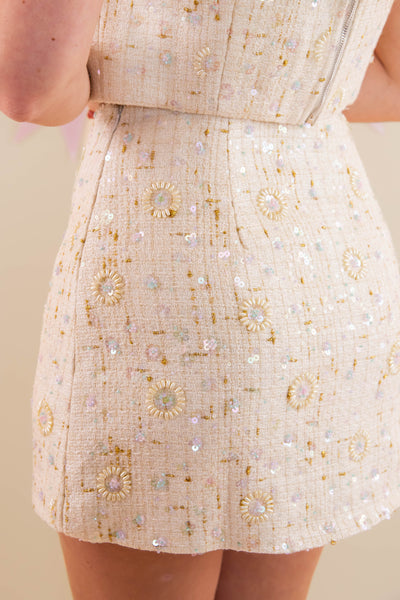 Ivory Tweed Matching Set- Ivory Beaded and Sequin Matching Set- Mable Ivory Tweed Set