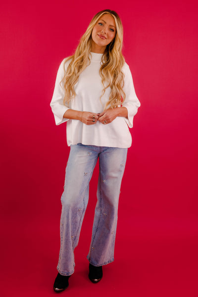 Women's White Mockneck Sweater- Women's Preppy Sweaters- FATE Sweater