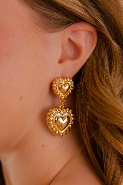 Women's Gold Heart Earrings- Gold Statement Earrings- Women's Affordable Jewelry