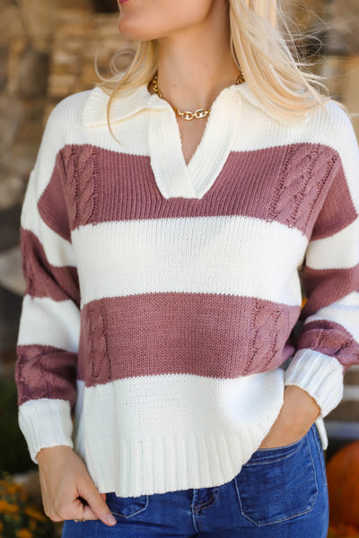 Women's Cable Knit Sweater- Women's Preppy Stripe Sweater- Be Cool Sweaters