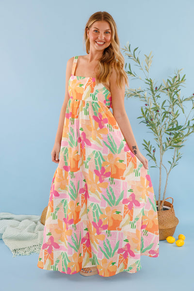 Colorful Tropical Print Maxi Dress- Women's Summer Maxi Dress- Open Back Maxi Dress