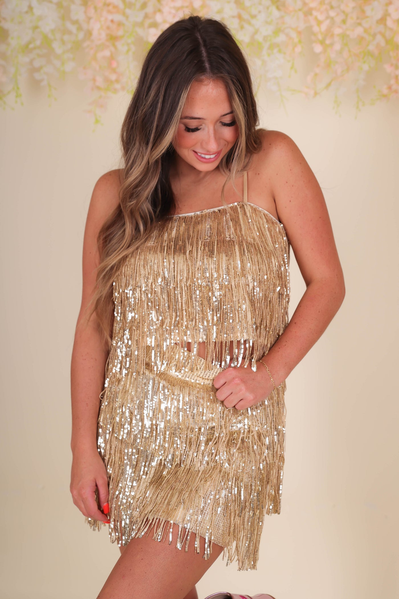 Gold Fringe Crop Top- Rhinestone Gold Fringe Top- BlueB Rhinestone Fringe Top