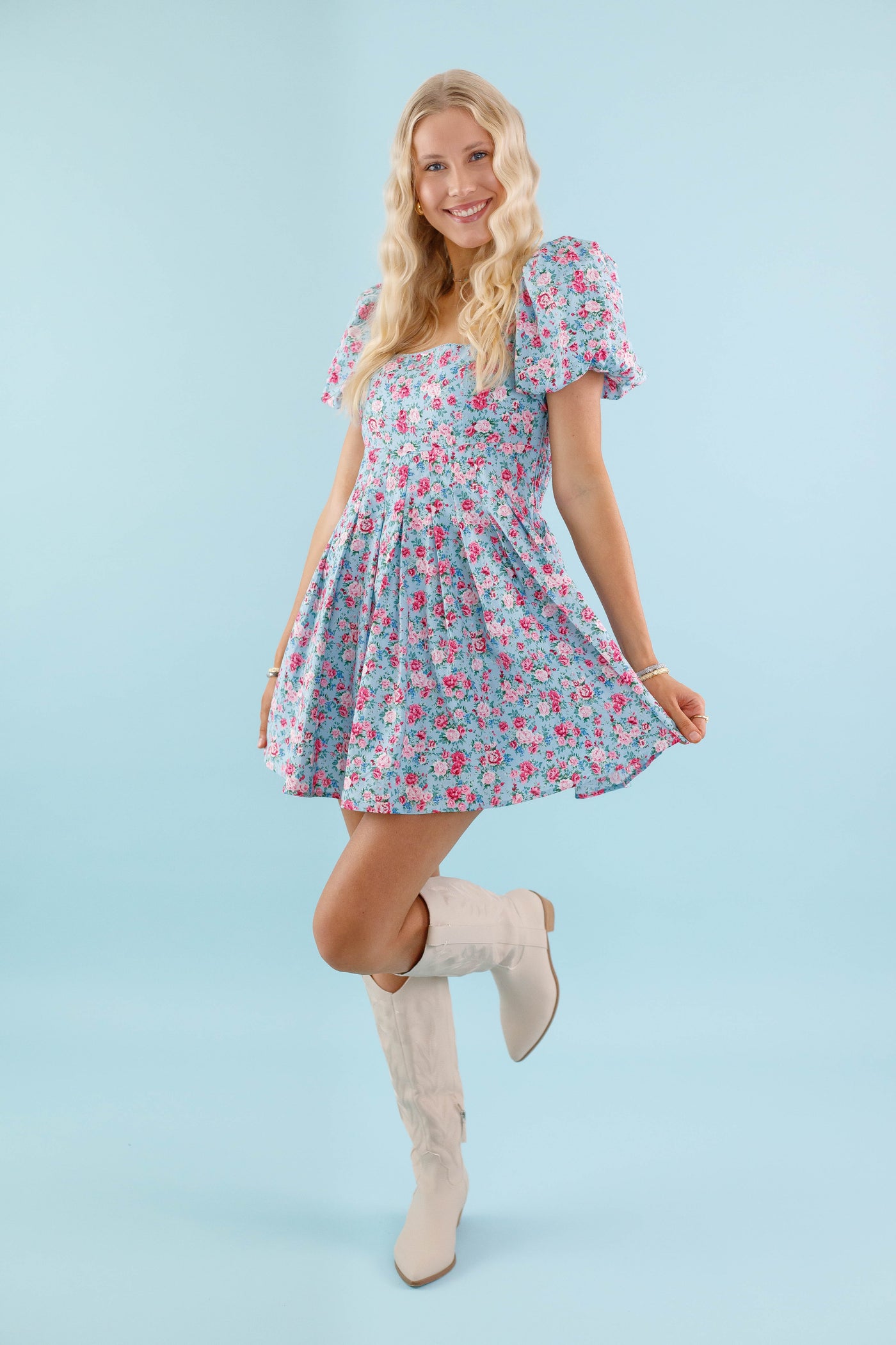 Blue Floral Mini Dress- Pink and Blue Flower Dress- Mable Dress