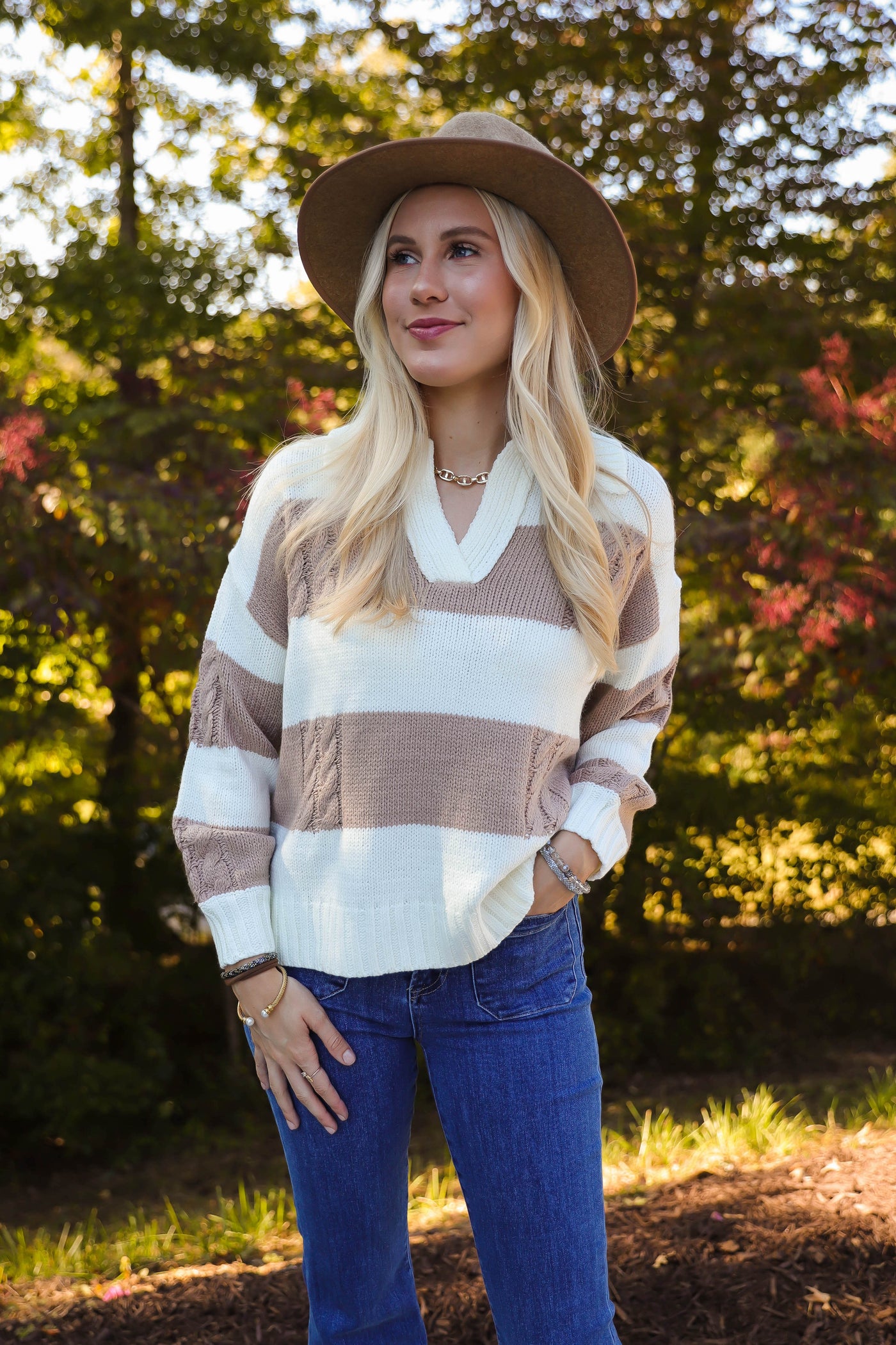 Women's Cable Knit Sweater- Women's Preppy Stripe Sweater- Be Cool Sweaters