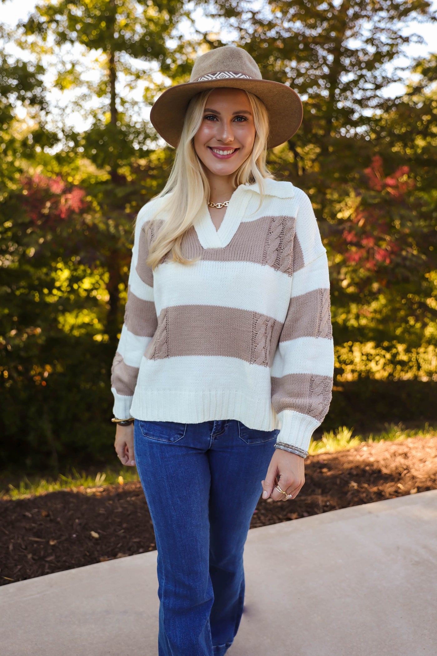 Women's Cable Knit Sweater- Women's Preppy Stripe Sweater- Be Cool Sweaters