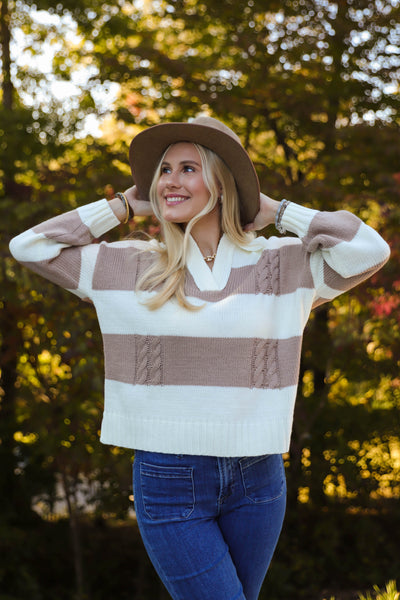 Women's Cable Knit Sweater- Women's Preppy Stripe Sweater- Be Cool Sweaters