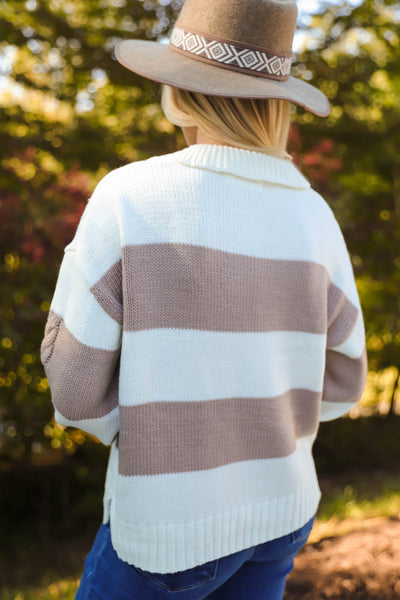 Women's Cable Knit Sweater- Women's Preppy Stripe Sweater- Be Cool Sweaters