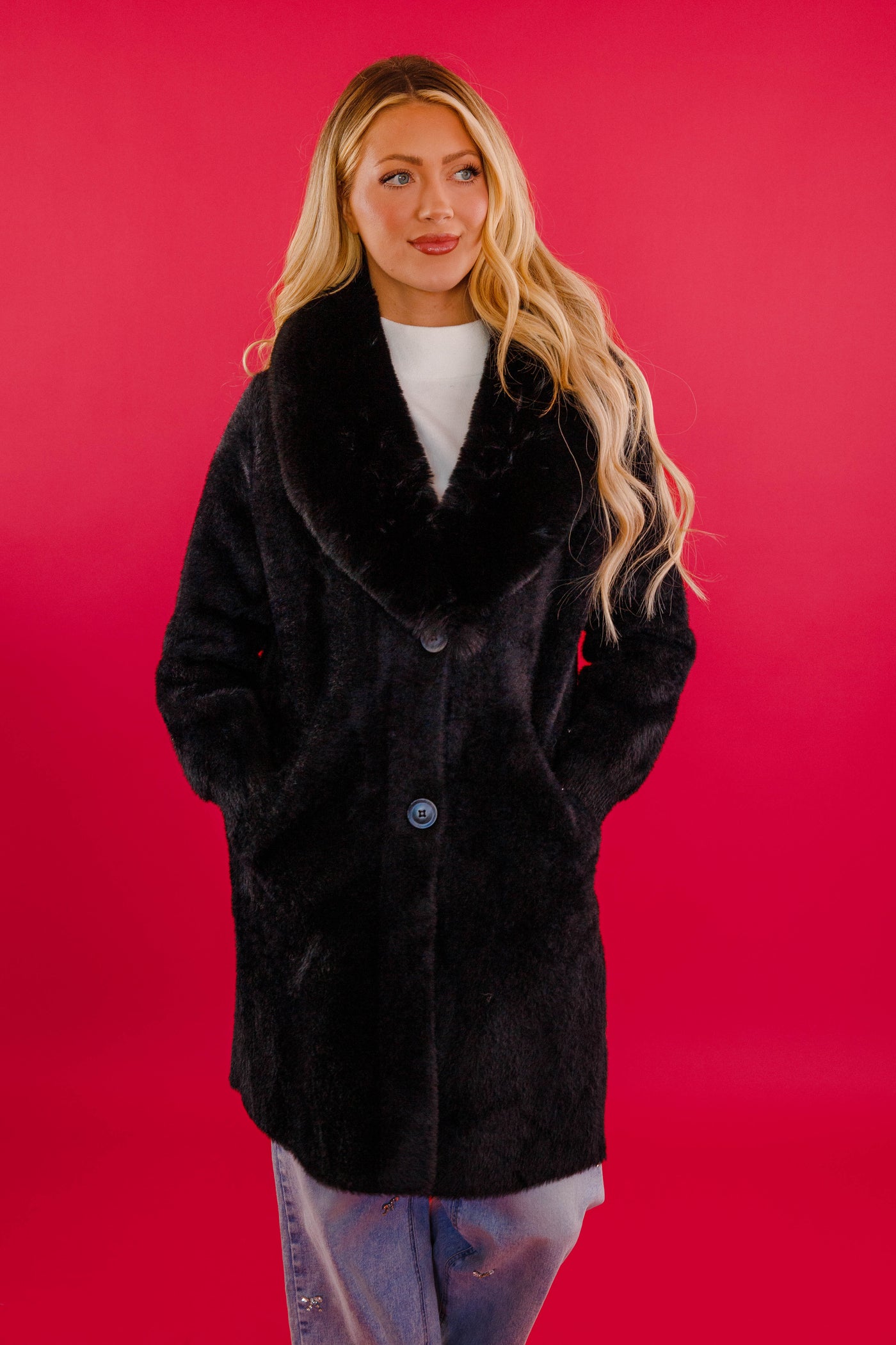 Black Fuzzy Long Coat- Women's Long Black Fur Coat- Lena Long Black Coat