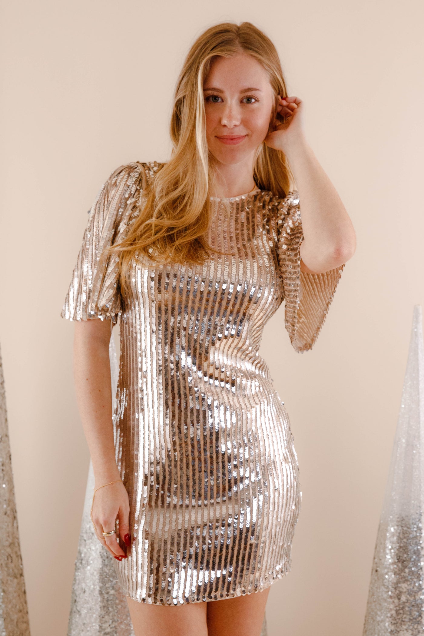 Sequin Silver Mini Dress- Women's Sequin Party Dress- Women's Holiday Party Dresses