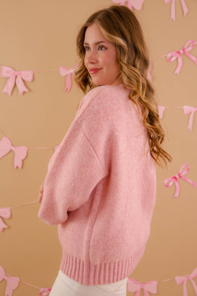 Women's Pink Bow Sweater- Coquette Style Sweater- BluPepper Pink Sweater