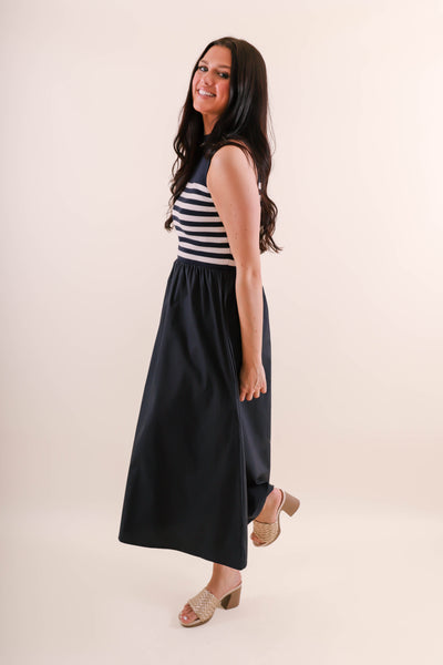 Sleeveless Navy Stripe Sweater Dress- Navy and White Stripe Dress- Women's Preppy Dresses