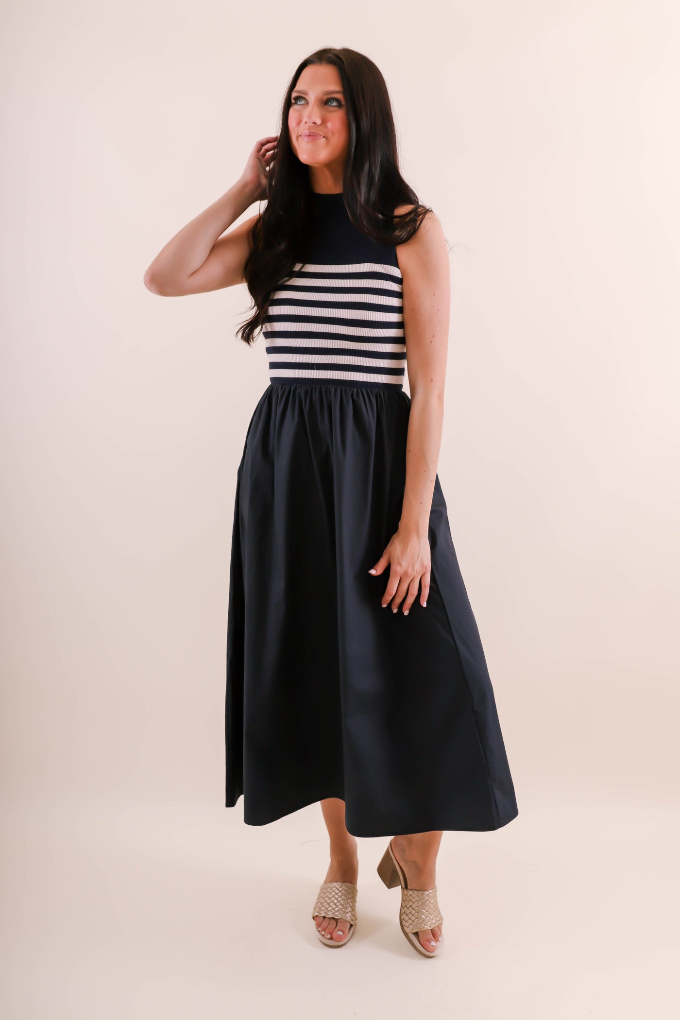 Sleeveless Navy Stripe Sweater Dress- Navy and White Stripe Dress- Women's Preppy Dresses