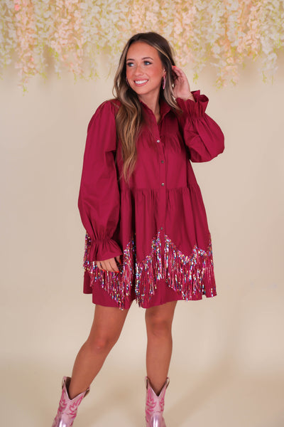 Sequin Fringe Dress- Tiered Sequin Dress- Fantastic Fawn Dress