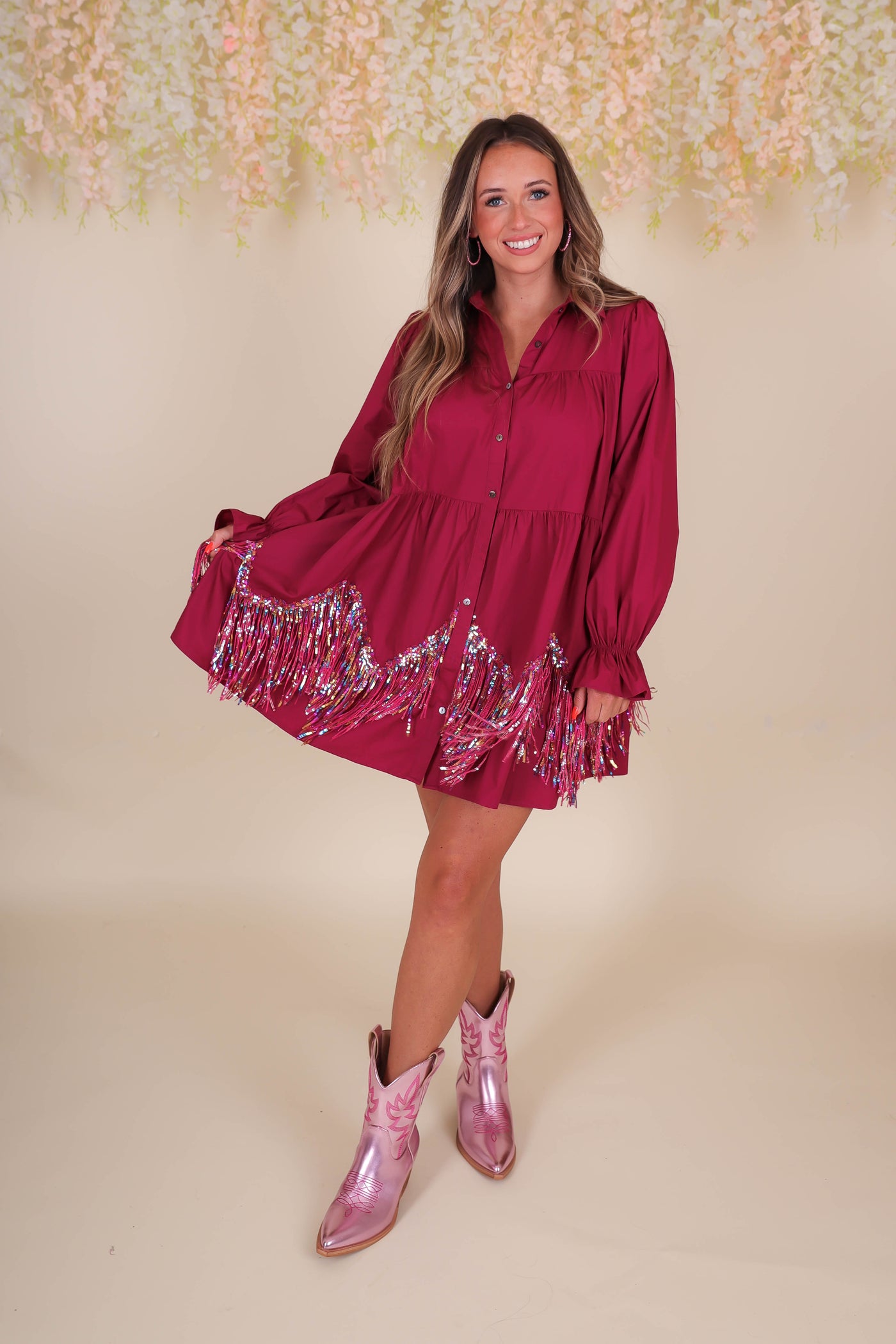 Sequin Fringe Dress- Tiered Sequin Dress- Fantastic Fawn Dress