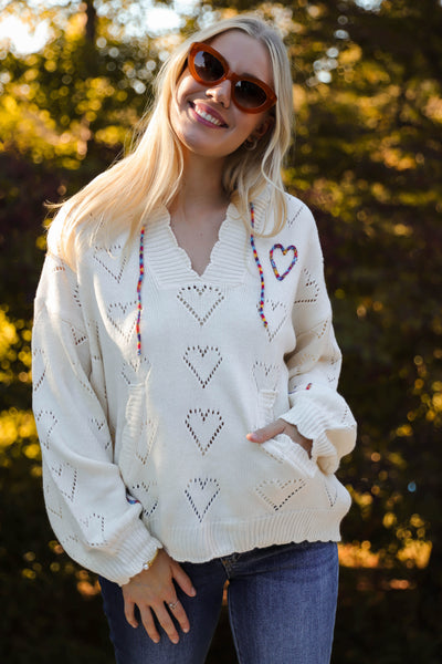 Women's Heart Sweater- Women's Hoodie With Hearts- &Merci Heart Hoodie