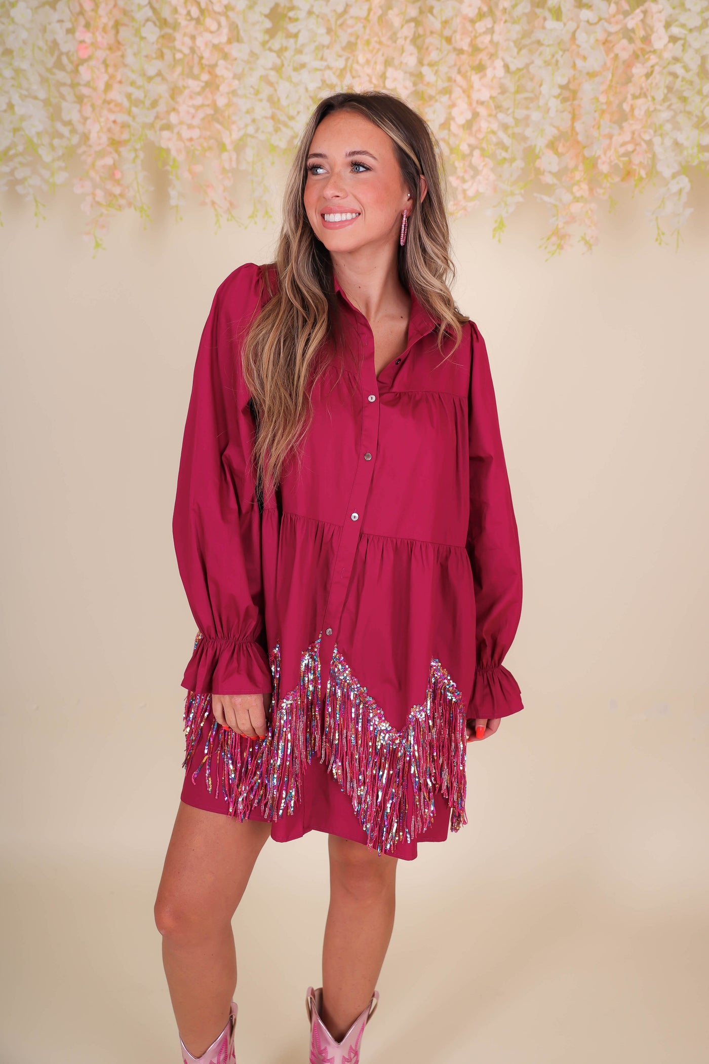 Sequin Fringe Dress- Tiered Sequin Dress- Fantastic Fawn Dress