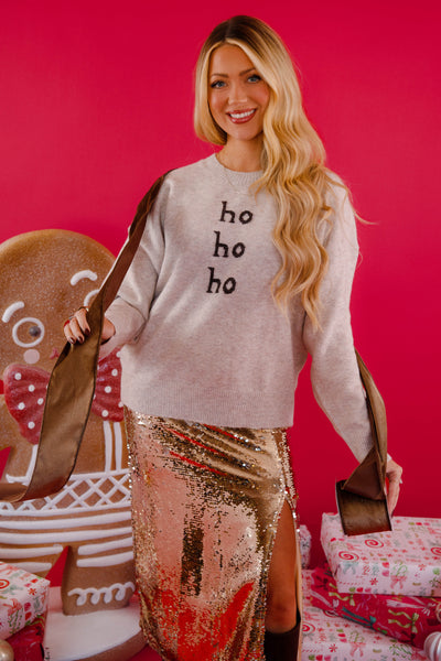 Ho Ho Ho Sweater- Neutral Holiday Sweater- Le Lis Ho Ho Ho Santa Sweater 