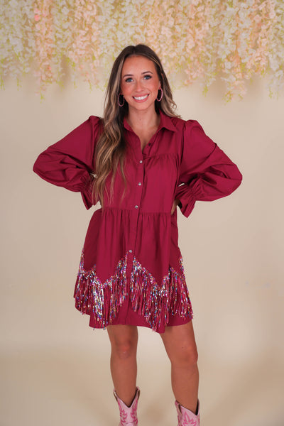 Sequin Fringe Dress- Tiered Sequin Dress- Fantastic Fawn Dress