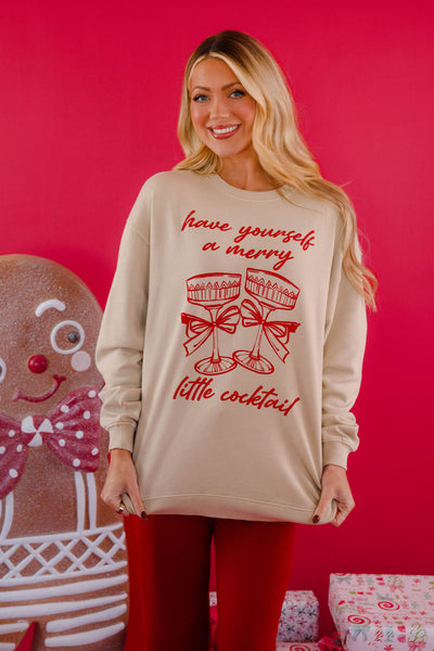 Have Yourself A Merry Little Cocktail Sweatshirt- Holiday Graphic Pullover- Tres Bien Cocktail Sweatshirt