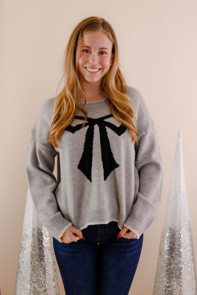 Black Bow Knit Sweater- Girly Bow Sweater- Women's Bow Sweaters