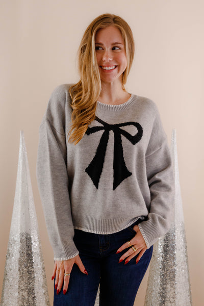 Black Bow Knit Sweater- Girly Bow Sweater- Women's Bow Sweaters