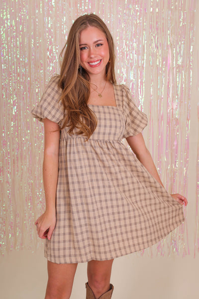 Women's Babydoll Check Dress- Women's Plaid Dress- Hem & Thread Dresses