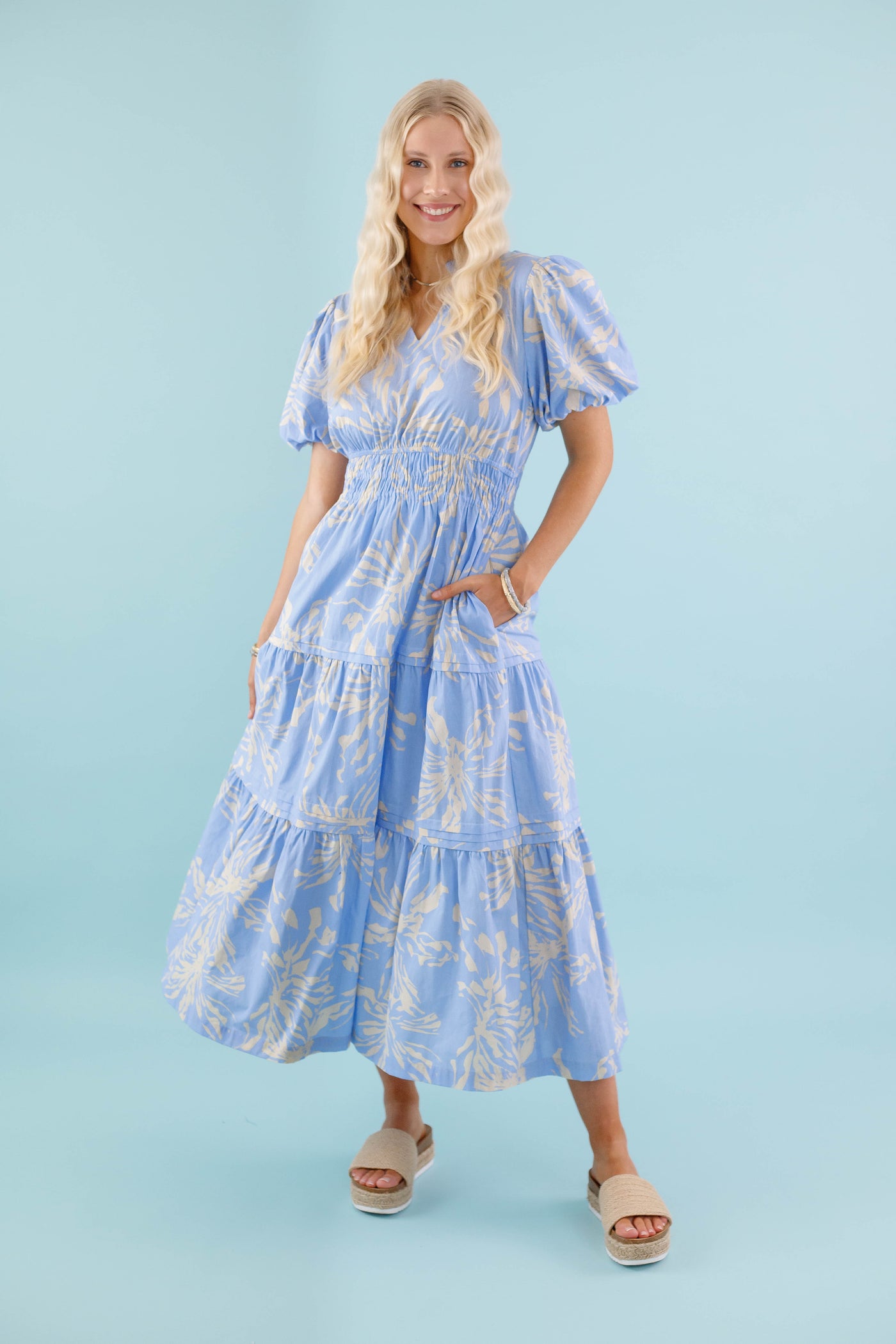 Blue Floral Print Maxi Dress- Women's Modest Dresses- Jodifl Maxi Dress