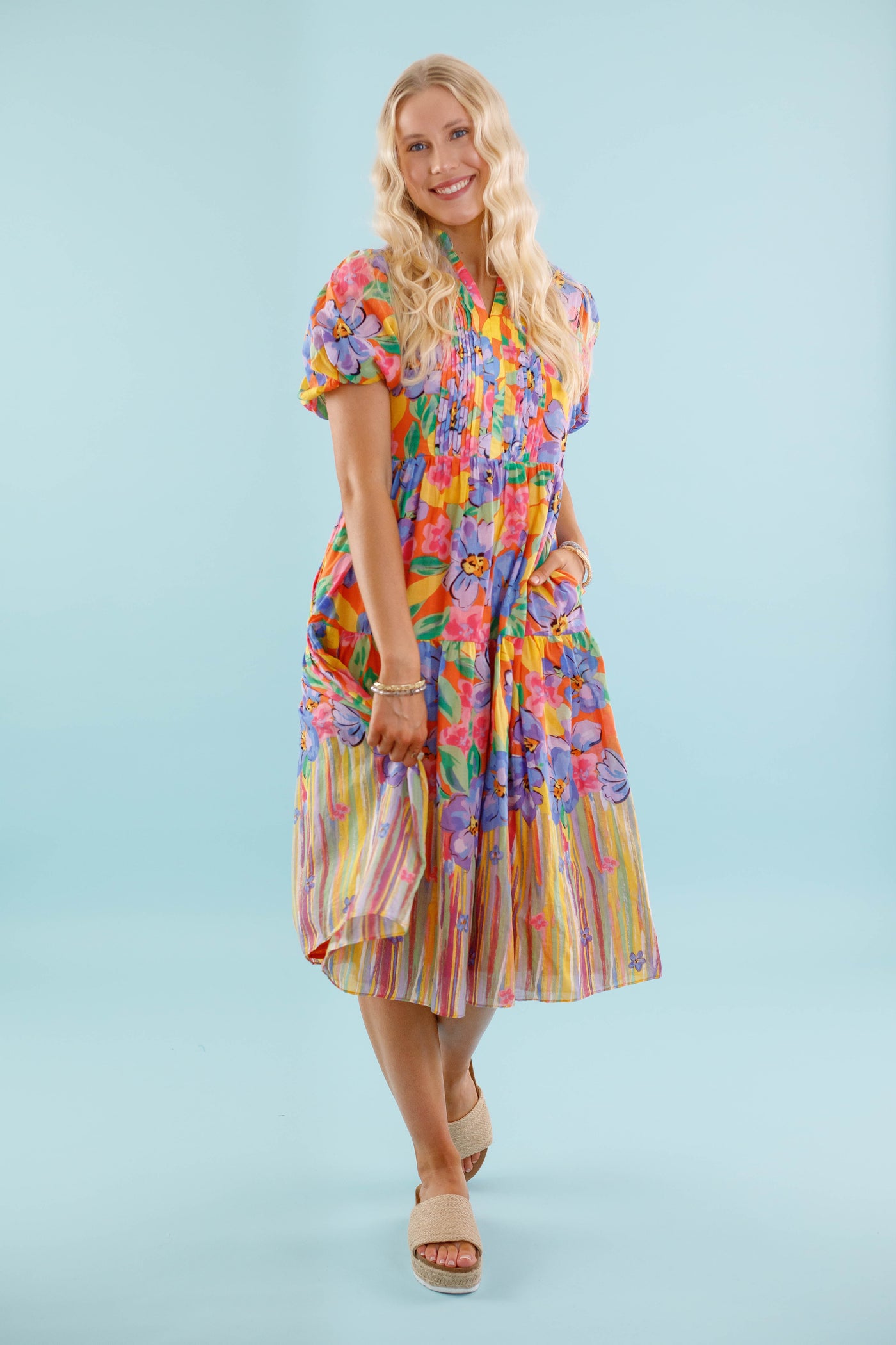 Colorful Floral Midi Dress- Women's Preppy Dress- Midi Dress by Fate