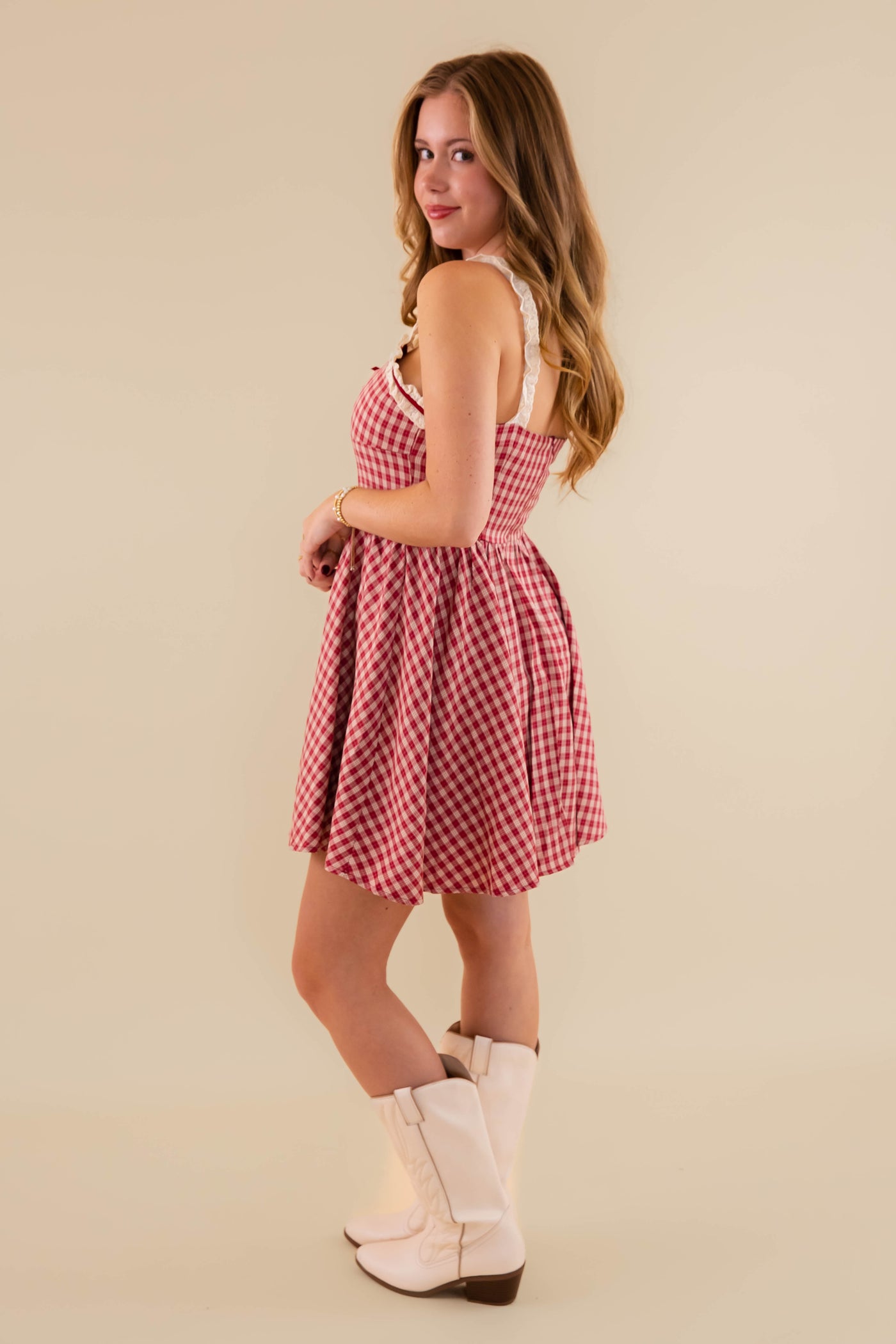 Vintage Inspired Gingham Mini Dress- Women's Checked Dress With Bow Detailing- Rosie Posie Plaid Dress