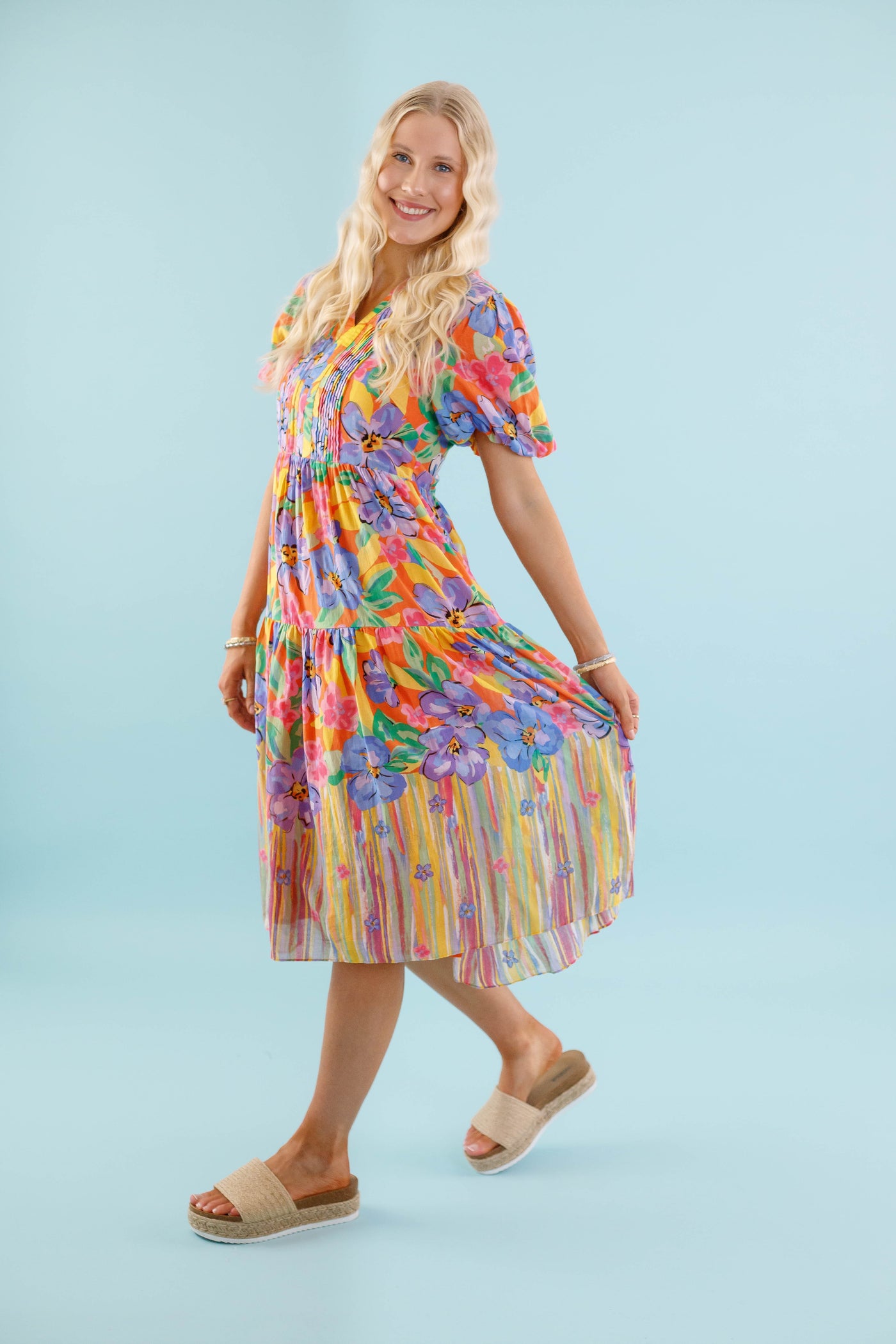 Colorful Floral Midi Dress- Women's Preppy Dress- Midi Dress by Fate