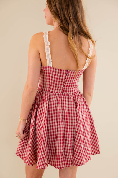 Vintage Inspired Gingham Mini Dress- Women's Checked Dress With Bow Detailing- Rosie Posie Plaid Dress