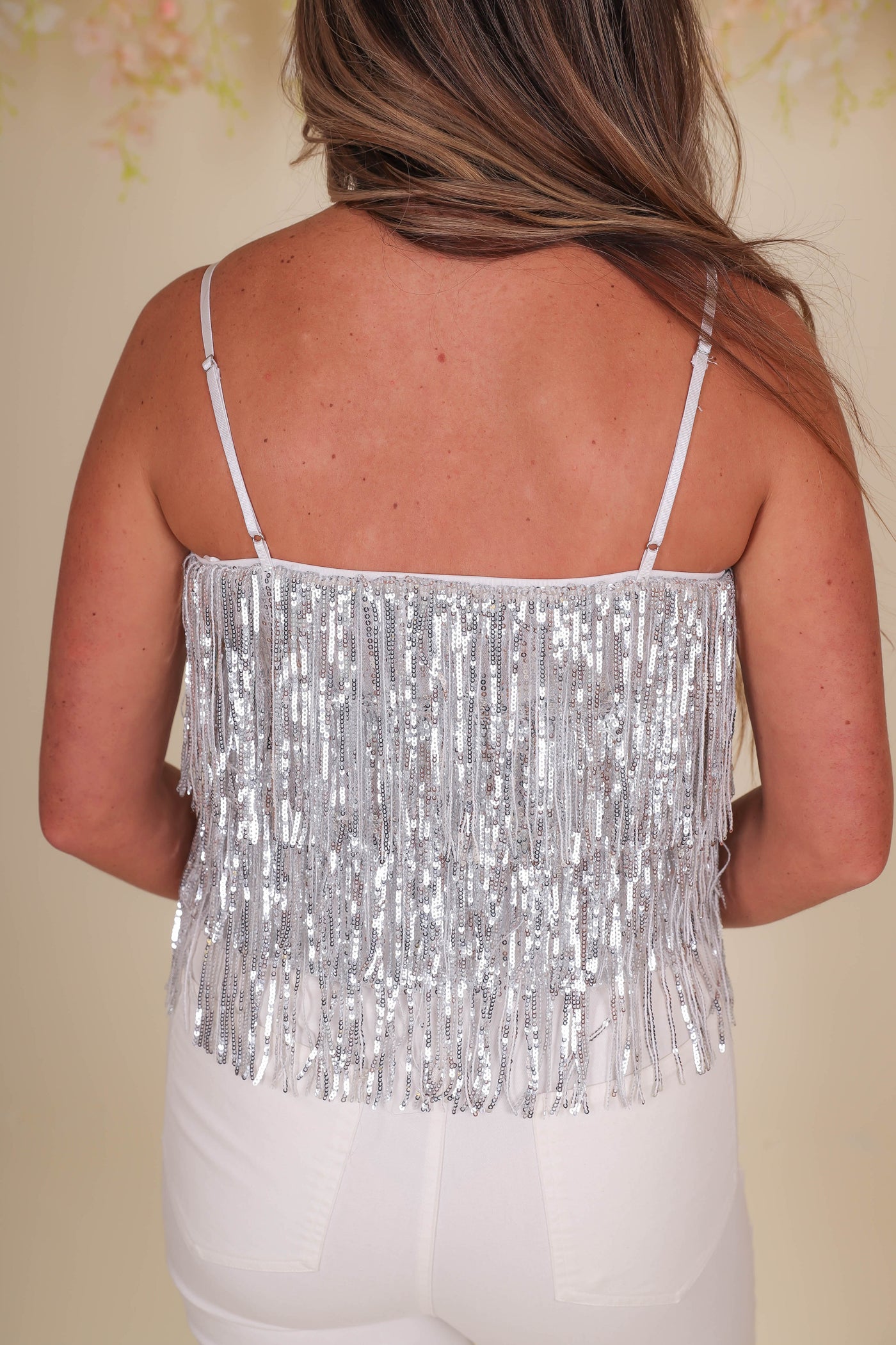 Silver Fringe Crop Top- Rhinestone Silver Fringe Top- BlueB Rhinestone Fringe Top