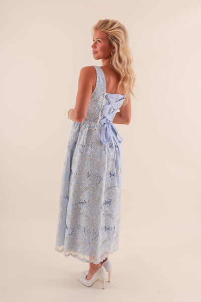 Women's Blue Lace Midi Dress- Corset Midi Dress- JustMe Blue Midi Dress