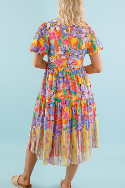 Colorful Floral Midi Dress- Women's Preppy Dress- Midi Dress by Fate