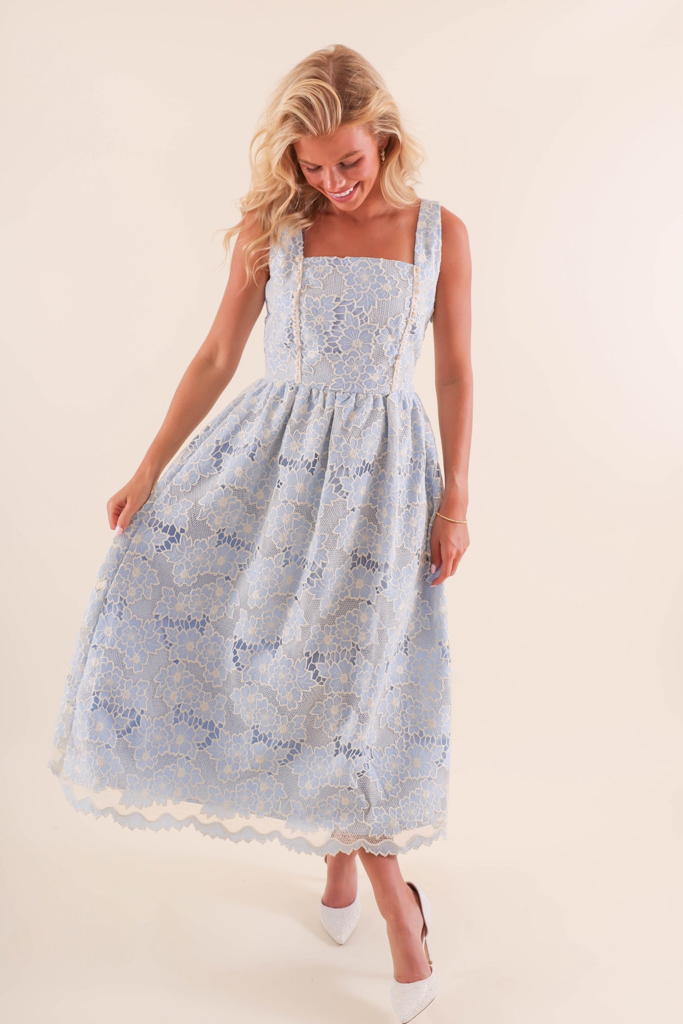 Women's Blue Lace Midi Dress- Corset Midi Dress- JustMe Blue Midi Dress