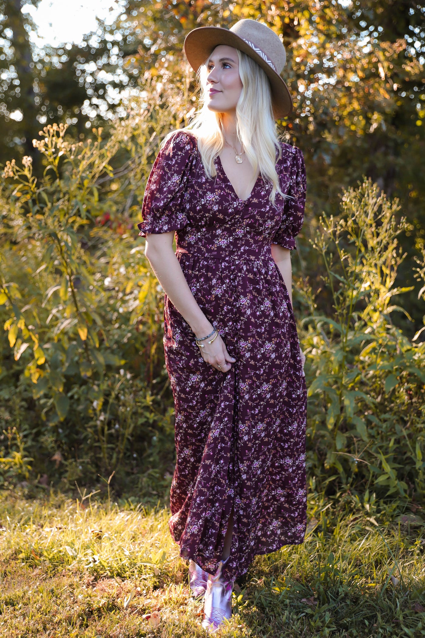 Women's Floral Print Maxi Dress- Women's Fall Maxi- Beautiful Maxi Dresses For Fall