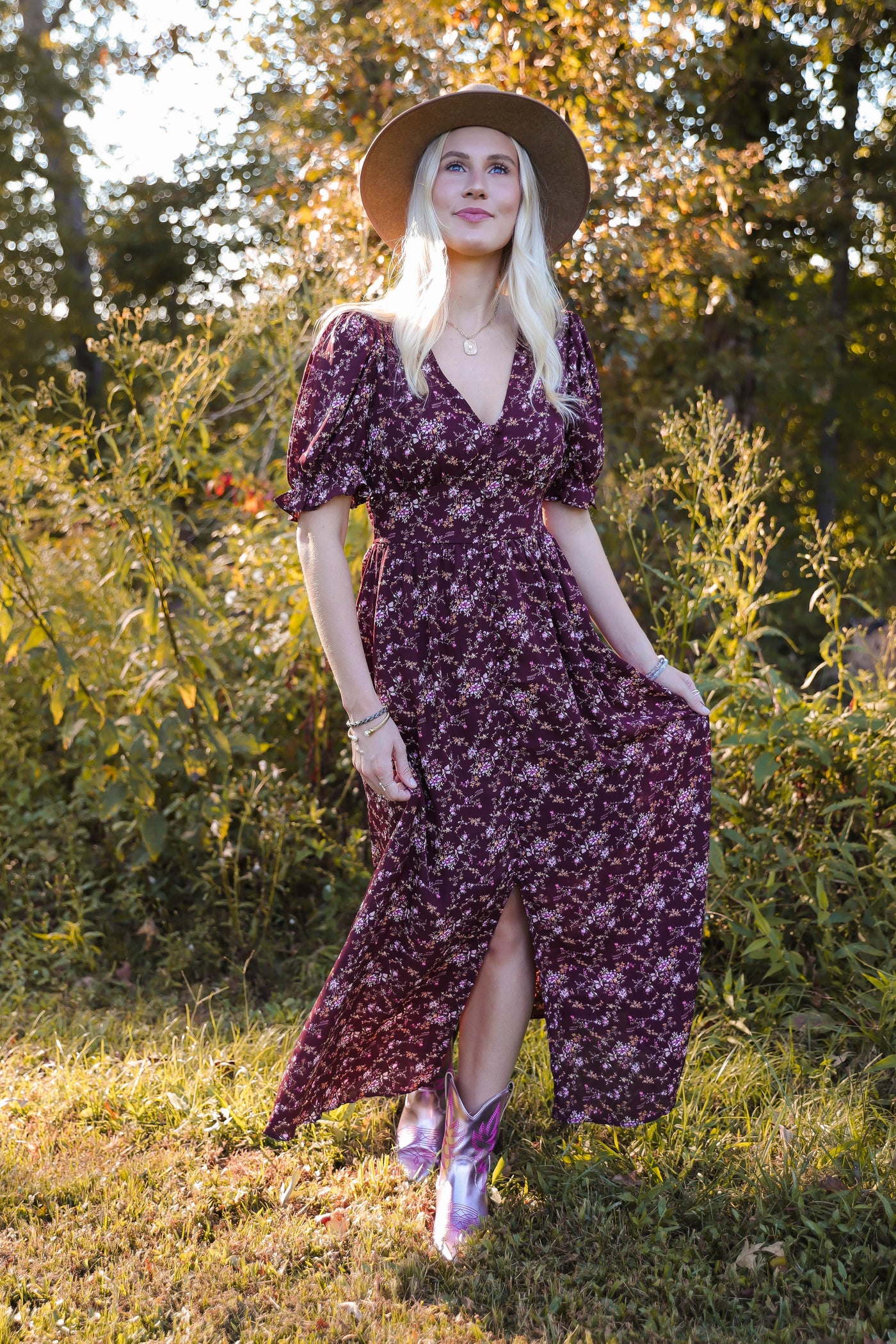 Women's Floral Print Maxi Dress- Women's Fall Maxi- Beautiful Maxi Dresses For Fall