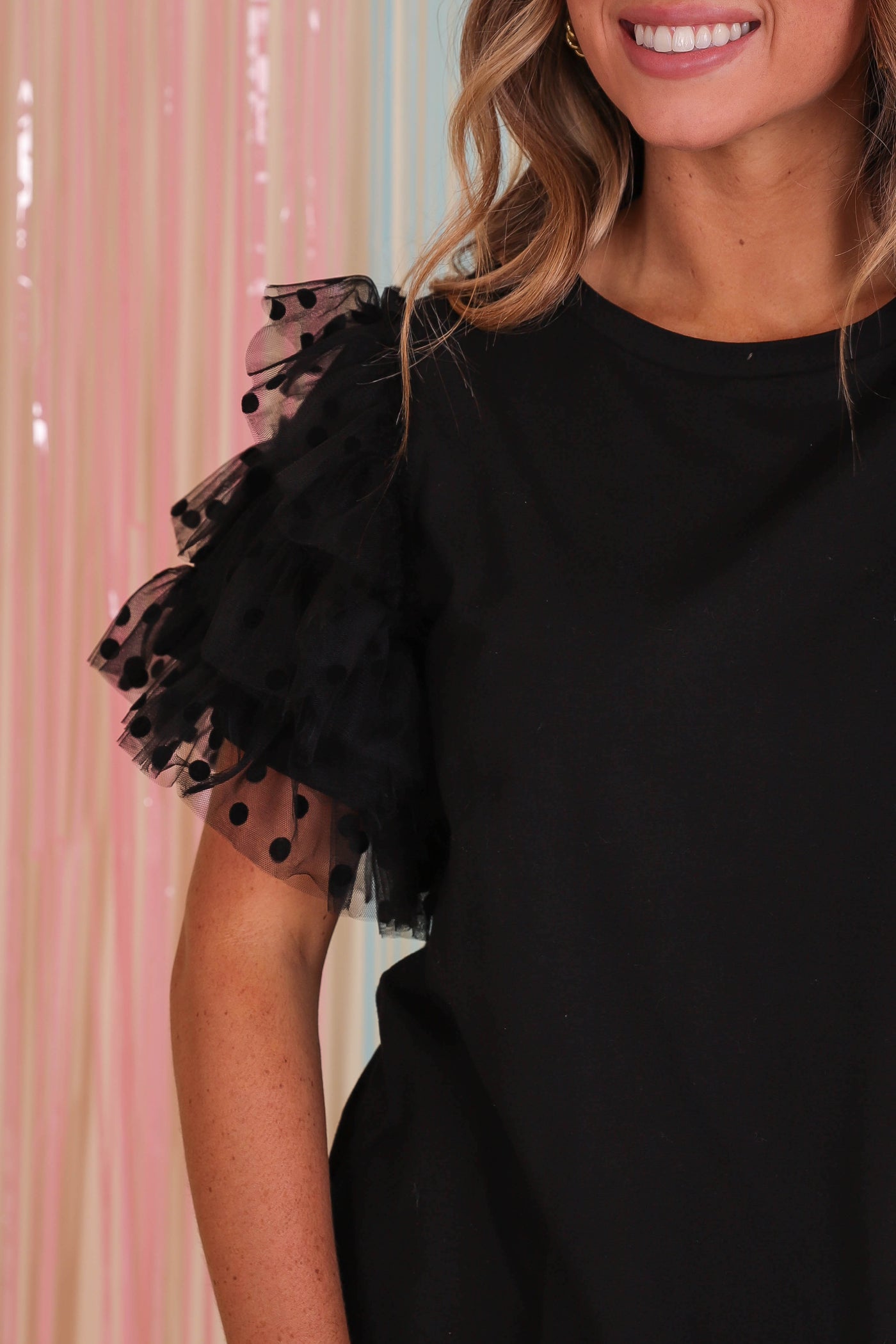 Black T-Shirt With Ruffles- Women's Ruffle Top- Entro Black Top