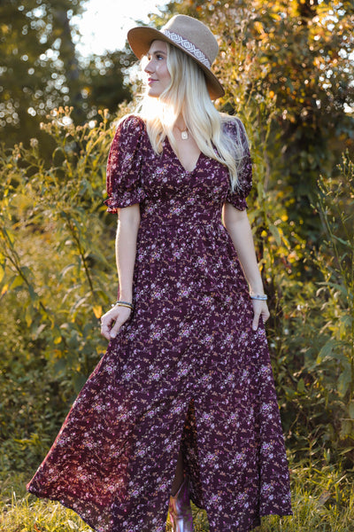 Women's Floral Print Maxi Dress- Women's Fall Maxi- Beautiful Maxi Dresses For Fall