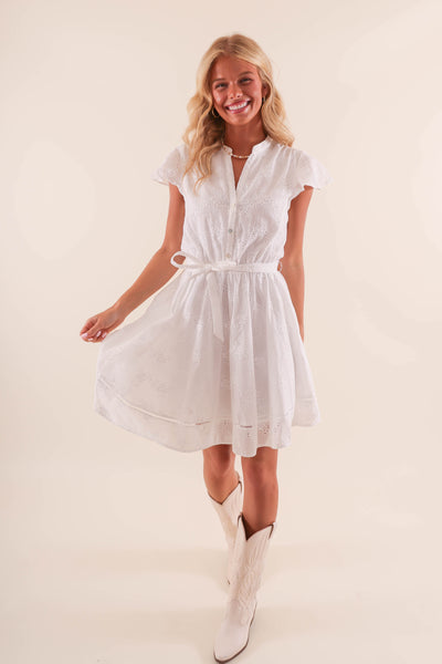 White Eyelet Button Down Dress- Women's White Summer Dresses