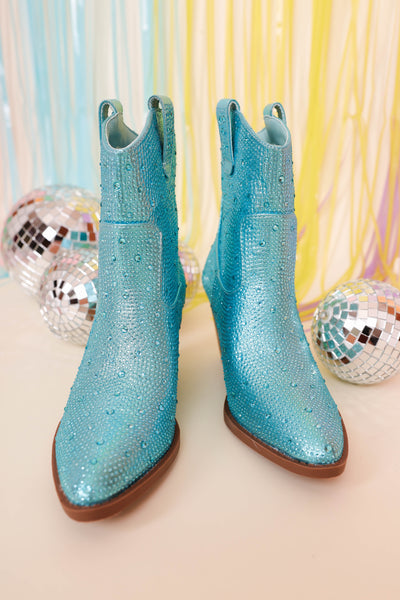 Rhinestone Western Booties- Blue Rhinestone Boots- Women's Blue Rhinestone Western Boot