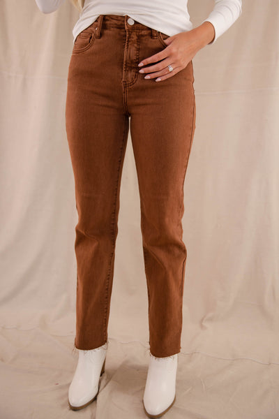 Women's Espresso Jeans- Straight Leg Brown Pants- Women's Risen Jeans