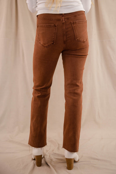 Women's Espresso Jeans- Straight Leg Brown Pants- Women's Risen Jeans