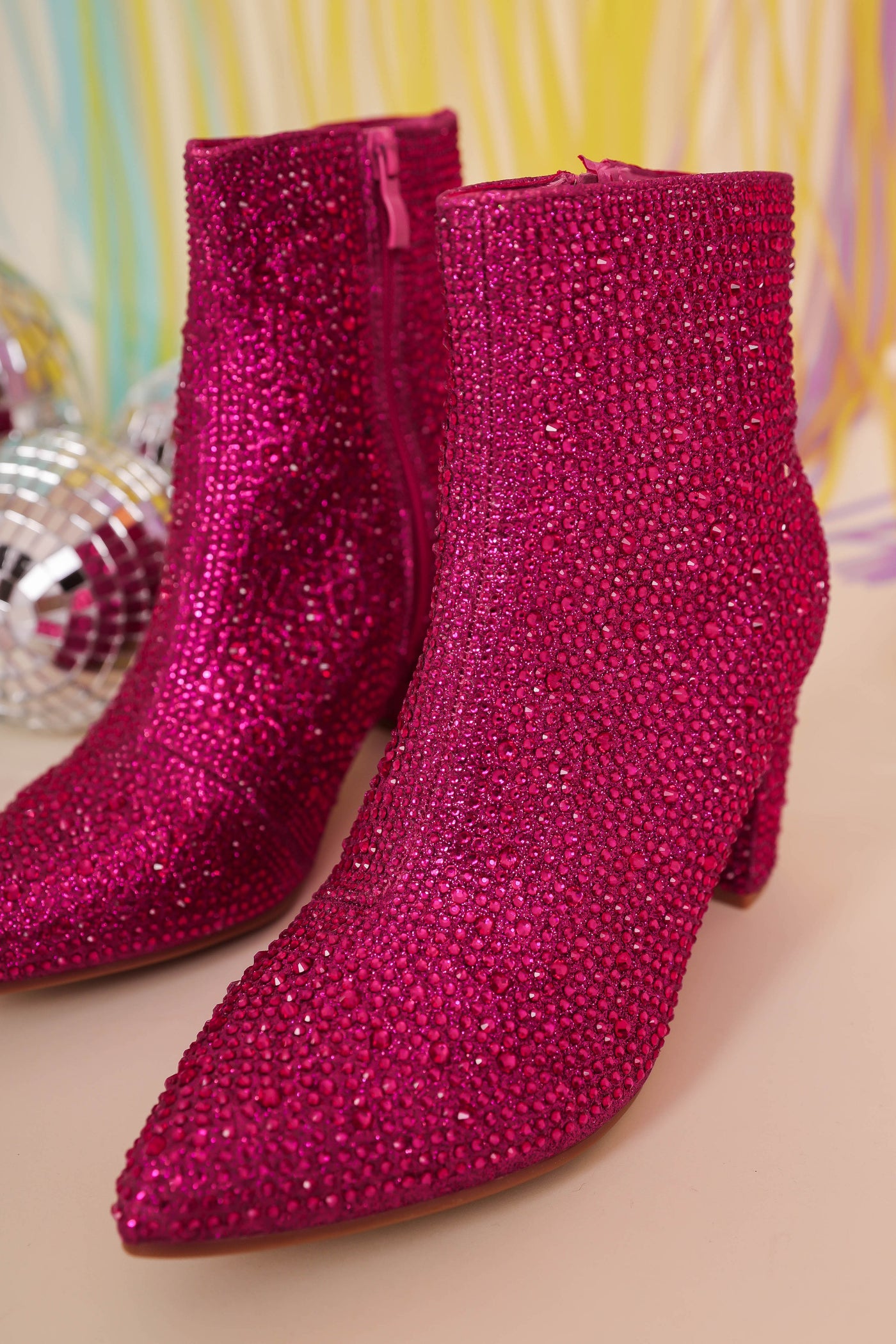 Fuchsia Rhinestone Boots- Hot Pink Rhinestone Booties- Pink Concert Boots