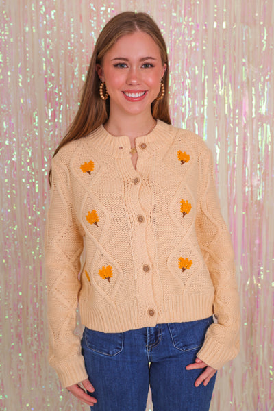 Women's Preppy Cardigan- Embroidered Flower Cardigan- See & Be Seen Cardigan