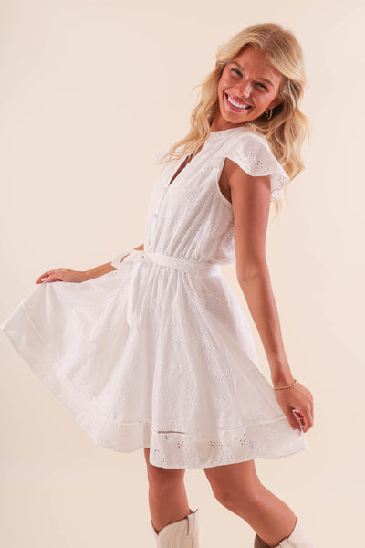 White Eyelet Button Down Dress- Women's White Summer Dresses