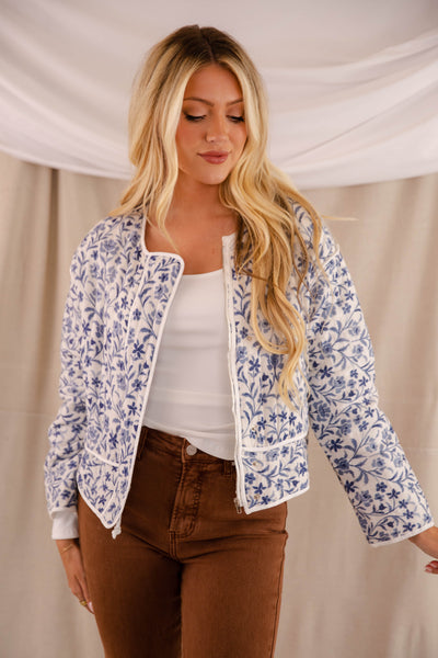 Women's Floral Padded Jacket - Preppy Floral Jacket - Storia Jacket