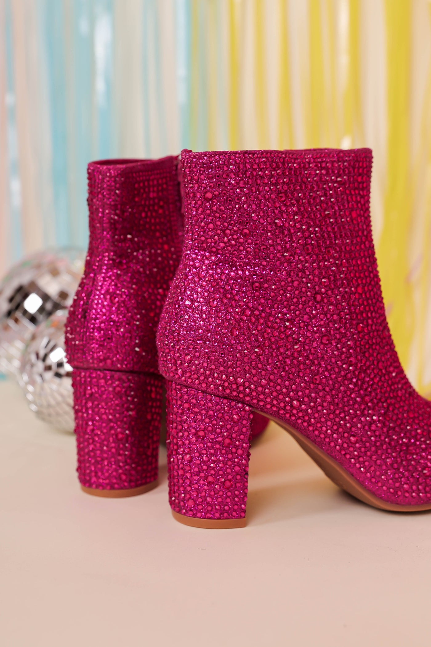 Fuchsia Rhinestone Boots- Hot Pink Rhinestone Booties- Pink Concert Boots